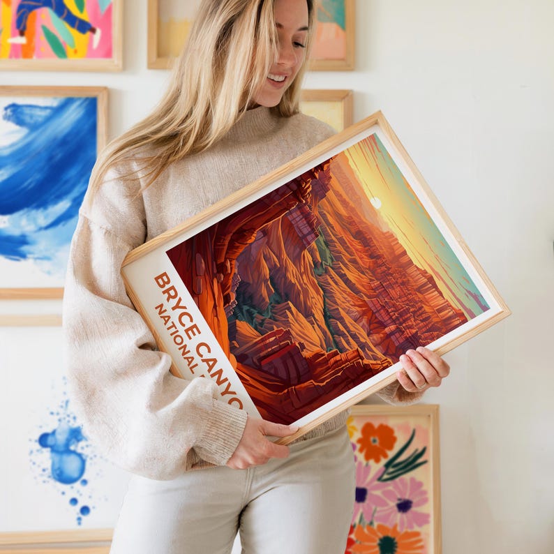 Bryce Canyon National Park Travel Print Utah Poster Hoodoos Wall Art Hike Illustration Bryce Canyon Poster Home Decor Birthday Gift