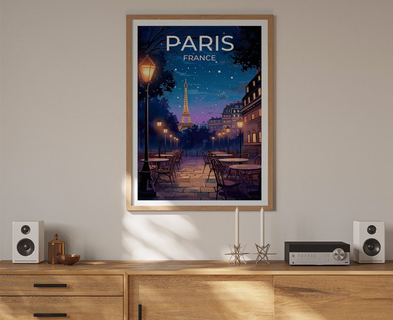 Paris Travel Poster, France Wall Art, France Print, Eiffel Tower Poster, Eiffel Tower Art, Europe Poster, Paris at Night, Wall Decor