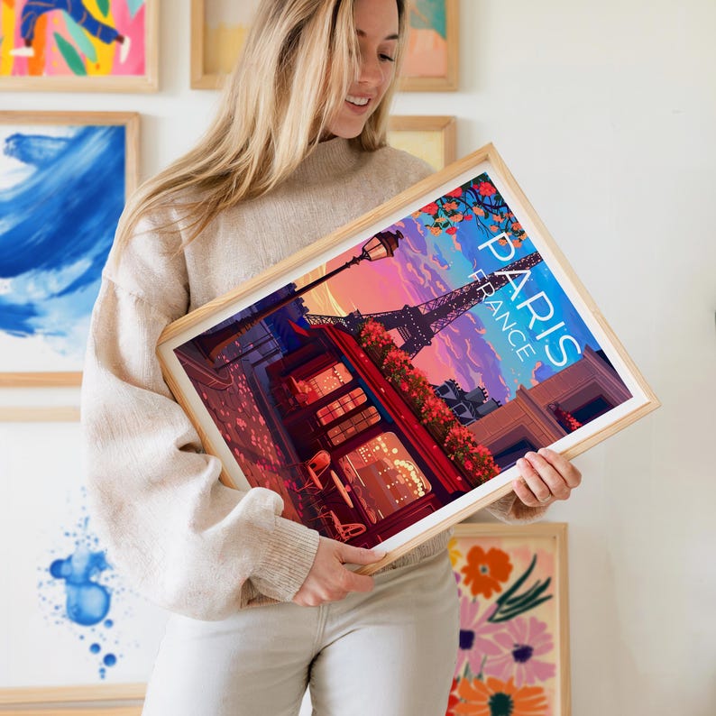Paris Poster, France Print, Eiffel Tower Art, Europe Illustration, Romantic Travel Poster, Scenic Wall Art, Home Decor, Birthday Gift