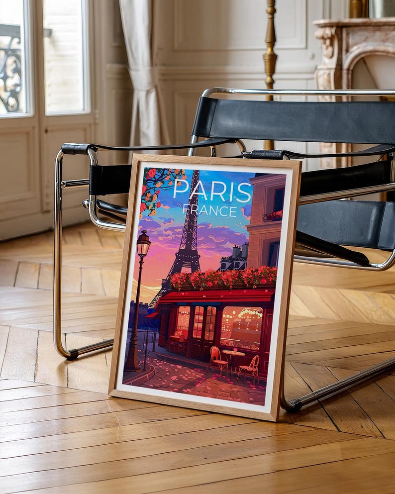 Paris Poster, France Print, Eiffel Tower Art, Europe Illustration, Romantic Travel Poster, Scenic Wall Art, Home Decor, Birthday Gift