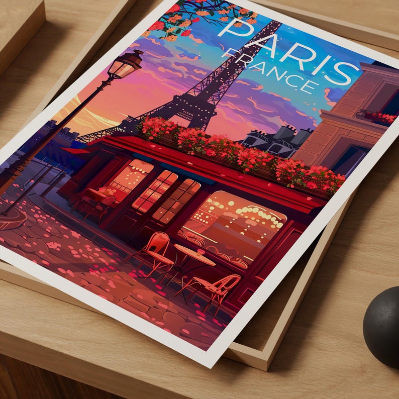 Paris Poster, France Print, Eiffel Tower Art, Europe Illustration, Romantic Travel Poster, Scenic Wall Art, Home Decor, Birthday Gift