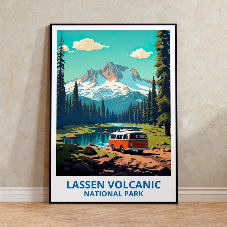 Lassen Volcanic National Park Travel Print California Poster Forest Wall Art Lassen Volcanic Poster Home Decor Birthday Gift
