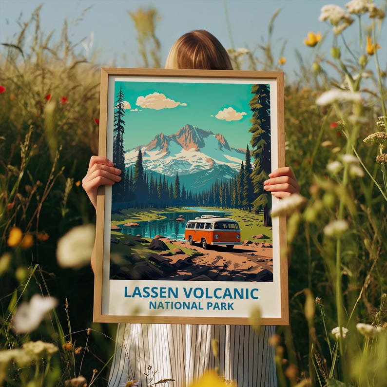 Lassen Volcanic National Park Travel Print California Poster Forest Wall Art Lassen Volcanic Poster Home Decor Birthday Gift