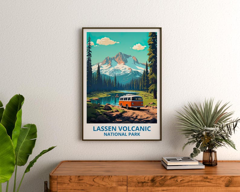 Lassen Volcanic National Park Travel Print California Poster Forest Wall Art Lassen Volcanic Poster Home Decor Birthday Gift
