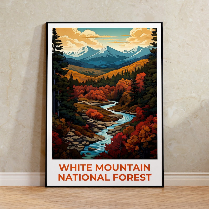 White Mountain Forest Travel Poster, New Hampshire Wall Art, Maine Print, White Mountain Forest Poster, Nature Poster, Travel Gift