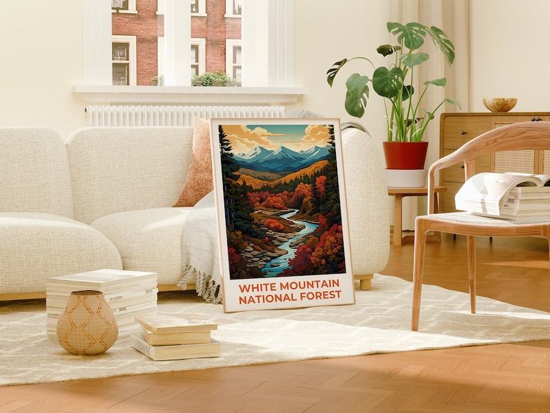 White Mountain Forest Travel Poster, New Hampshire Wall Art, Maine Print, White Mountain Forest Poster, Nature Poster, Travel Gift