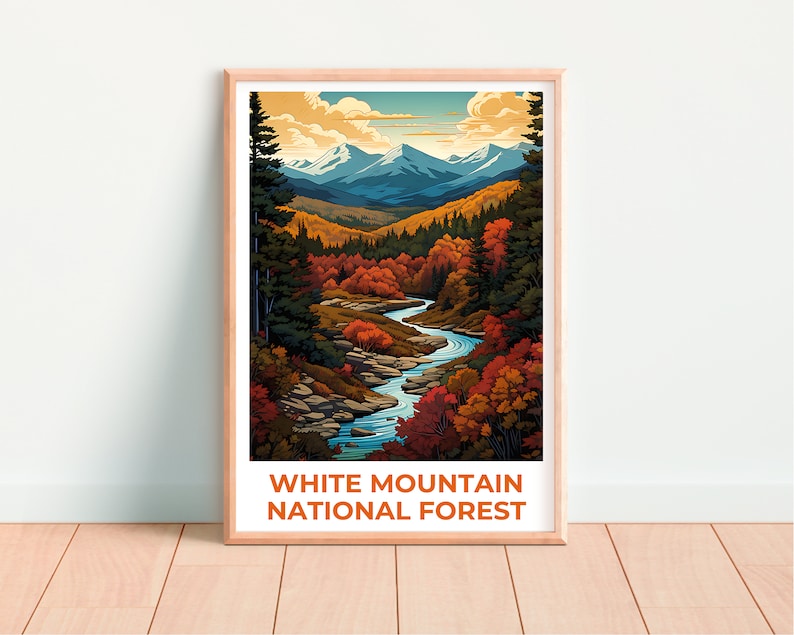 Affiche de voyage sur la forêt de White Mountain, art mural du New Hampshire, impression du Maine, affiche de la forêt de White Mountain, affiche de la nature, cadeau de voyage