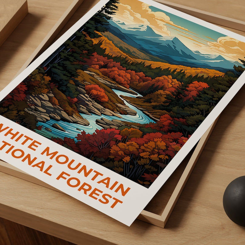 Affiche de voyage sur la forêt de White Mountain, art mural du New Hampshire, impression du Maine, affiche de la forêt de White Mountain, affiche de la nature, cadeau de voyage