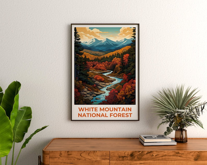 Affiche de voyage sur la forêt de White Mountain, art mural du New Hampshire, impression du Maine, affiche de la forêt de White Mountain, affiche de la nature, cadeau de voyage