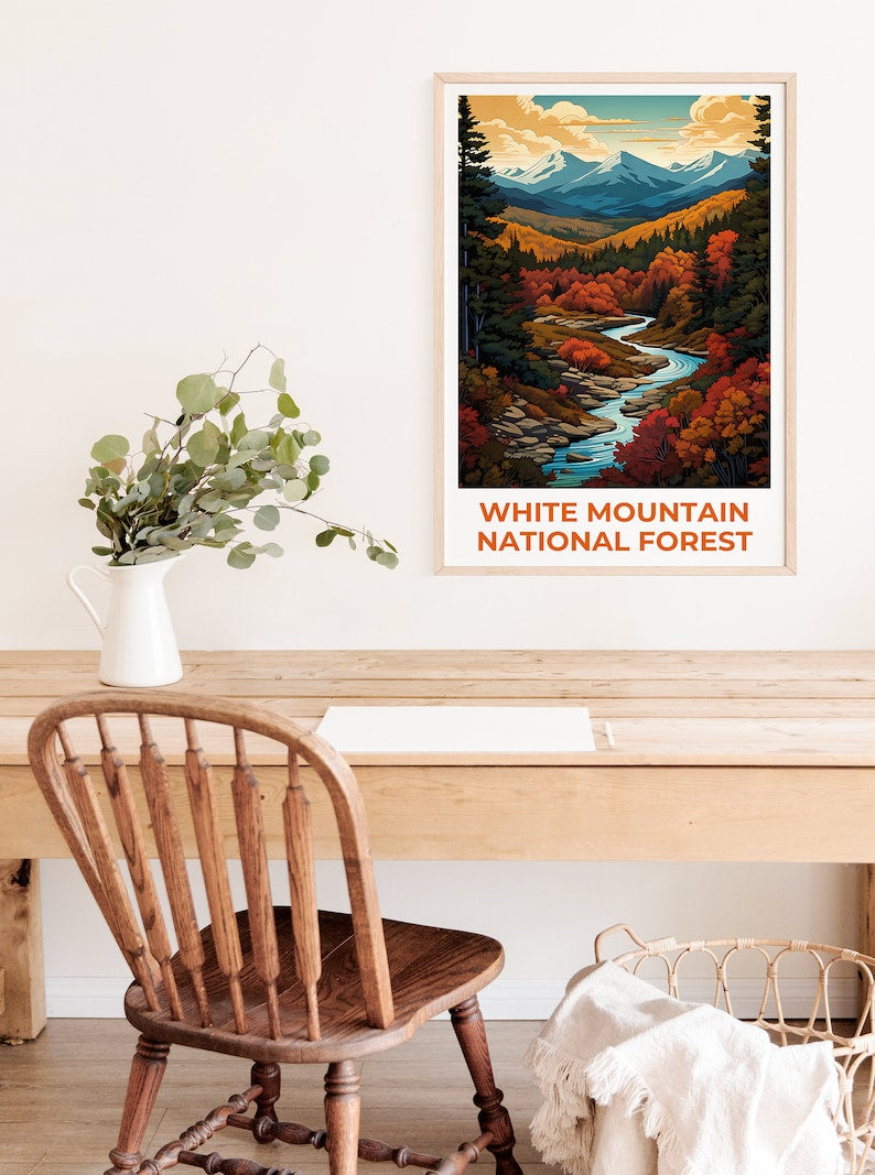 Affiche de voyage sur la forêt de White Mountain, art mural du New Hampshire, impression du Maine, affiche de la forêt de White Mountain, affiche de la nature, cadeau de voyage