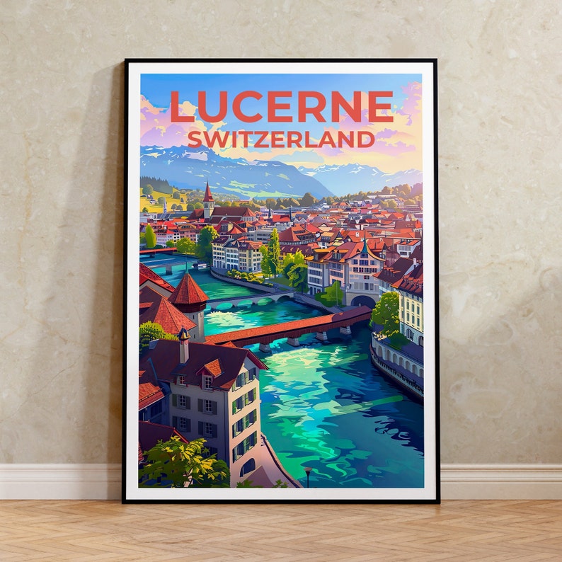 Lucerne Poster, Switzerland Print, Switzerland Art, Lucerne Print, Lucerne Travel Poster, Switzerland Poster, Lucerne Gift