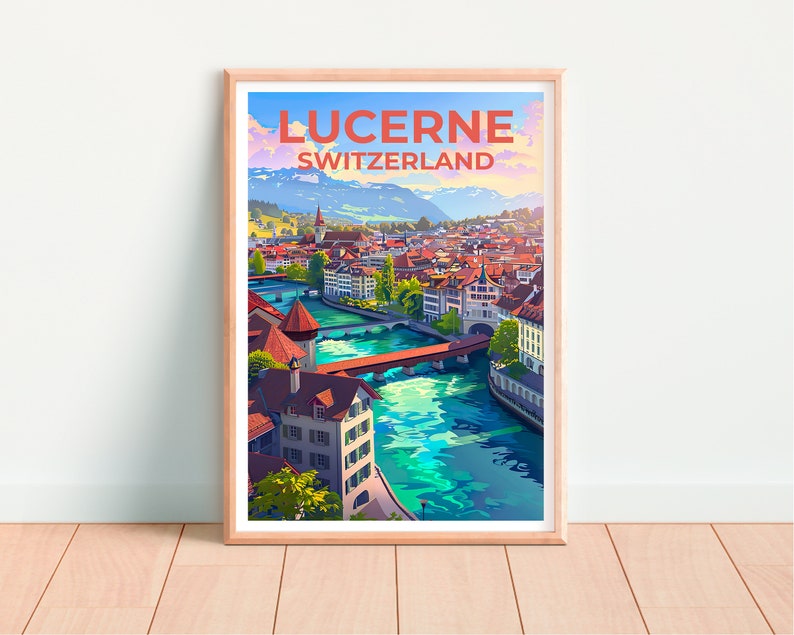 Lucerne Poster, Switzerland Print, Switzerland Art, Lucerne Print, Lucerne Travel Poster, Switzerland Poster, Lucerne Gift