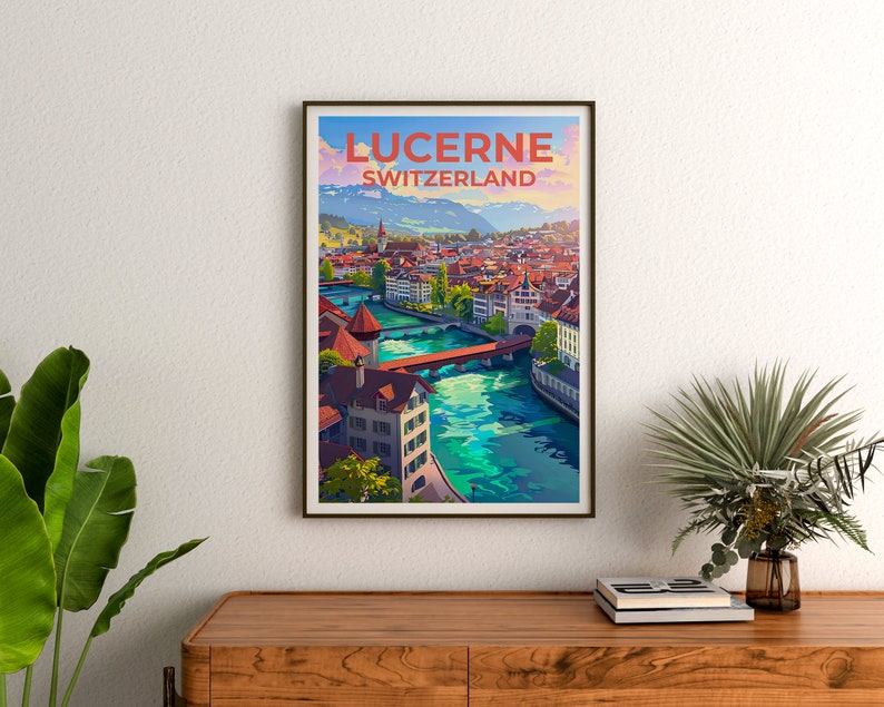 Lucerne Poster, Switzerland Print, Switzerland Art, Lucerne Print, Lucerne Travel Poster, Switzerland Poster, Lucerne Gift
