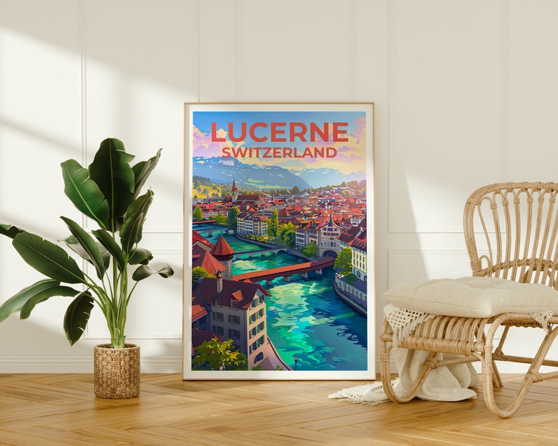 Lucerne Poster, Switzerland Print, Switzerland Art, Lucerne Print, Lucerne Travel Poster, Switzerland Poster, Lucerne Gift