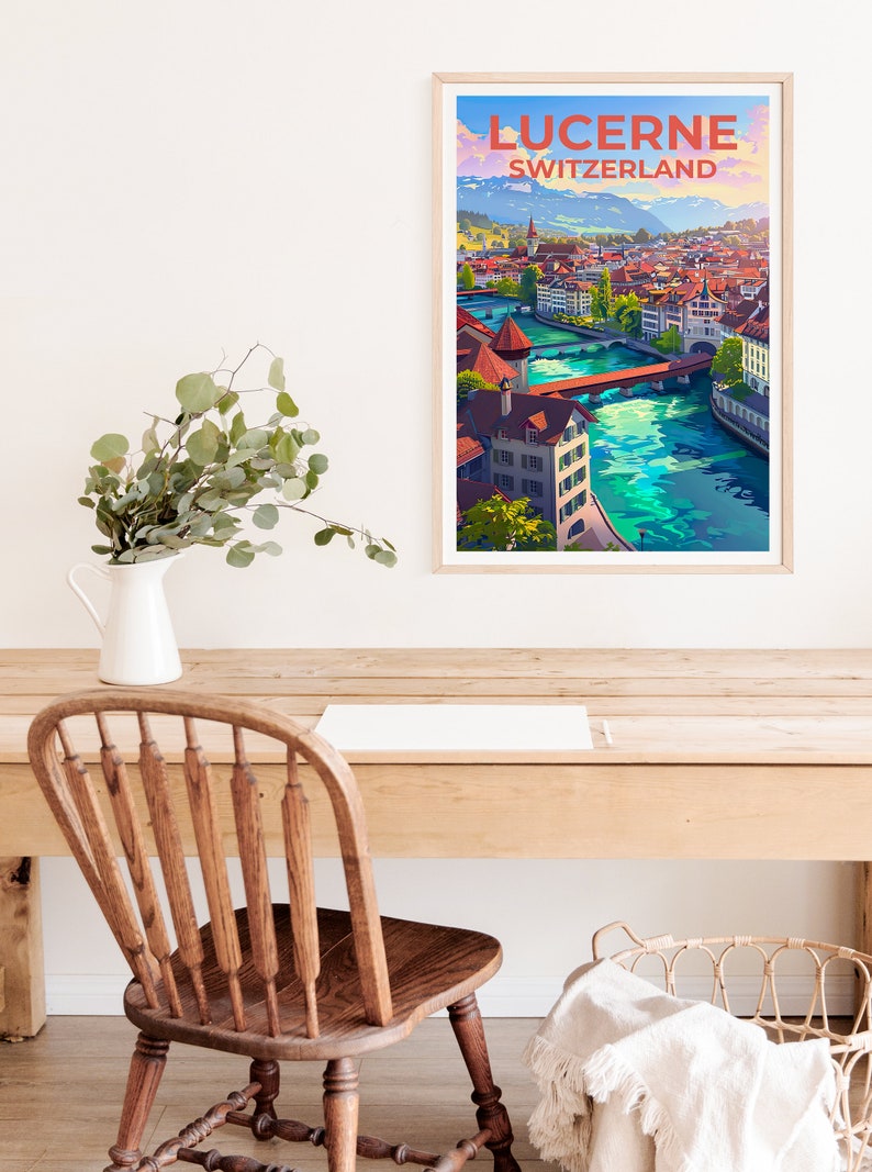 Lucerne Poster, Switzerland Print, Switzerland Art, Lucerne Print, Lucerne Travel Poster, Switzerland Poster, Lucerne Gift