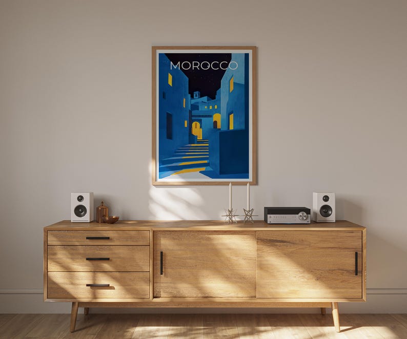 Morocco Poster, Chefchaouen Travel Print, North Africa Art, Middle East Illustration, Landscape Poster, Home Decor, Birthday Gift