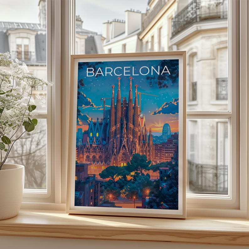 Barcelona Travel Poster, Spain Print, Sagrada Familia Wall Art, Barcelona Illustration, Barcelona Poster, Home Decor, Birthday Gift