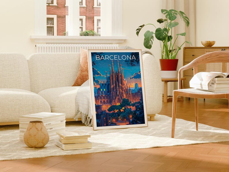 Barcelona Travel Poster, Spain Print, Sagrada Familia Wall Art, Barcelona Illustration, Barcelona Poster, Home Decor, Birthday Gift
