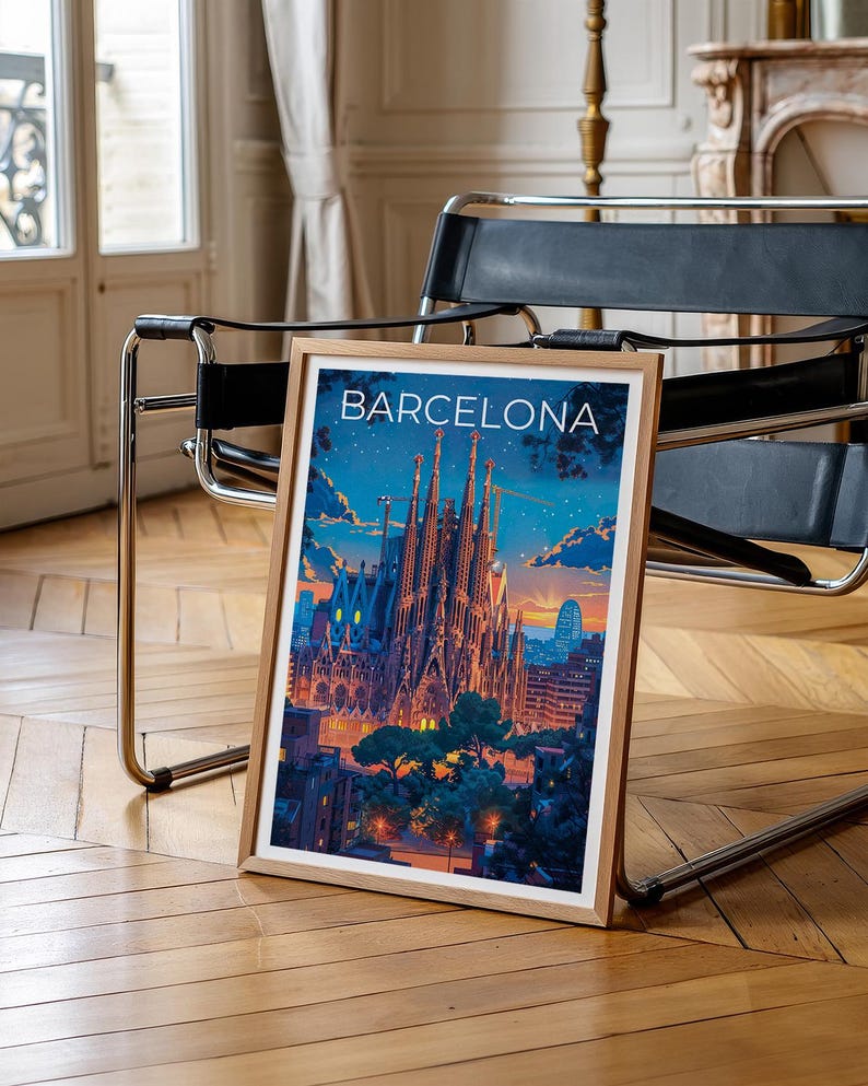 Barcelona Travel Poster, Spain Print, Sagrada Familia Wall Art, Barcelona Illustration, Barcelona Poster, Home Decor, Birthday Gift