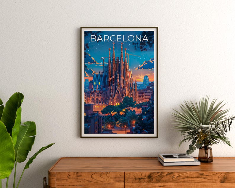 Barcelona Travel Poster, Spain Print, Sagrada Familia Wall Art, Barcelona Illustration, Barcelona Poster, Home Decor, Birthday Gift