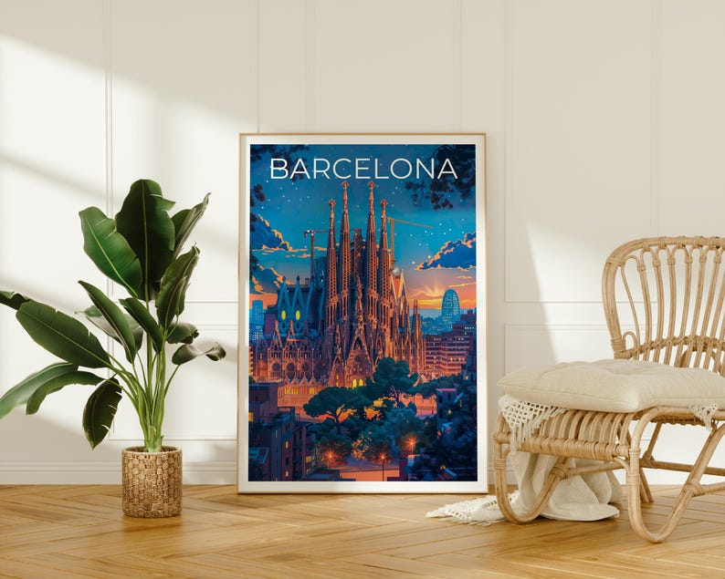 Barcelona Travel Poster, Spain Print, Sagrada Familia Wall Art, Barcelona Illustration, Barcelona Poster, Home Decor, Birthday Gift