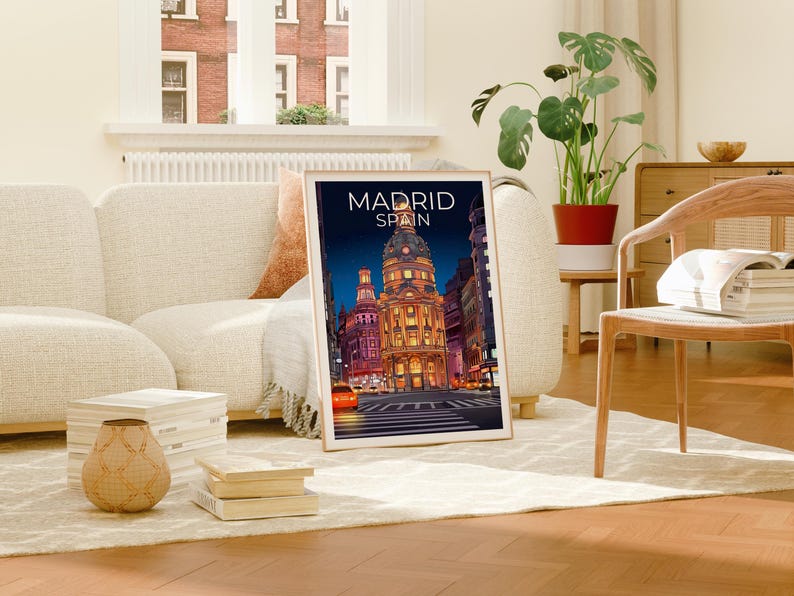 Madrid Travel Print, Spain Poster, Europe Wall Art, Gran Vía Illustration, Madrid City Poster, Home Decor, Birthday Gift