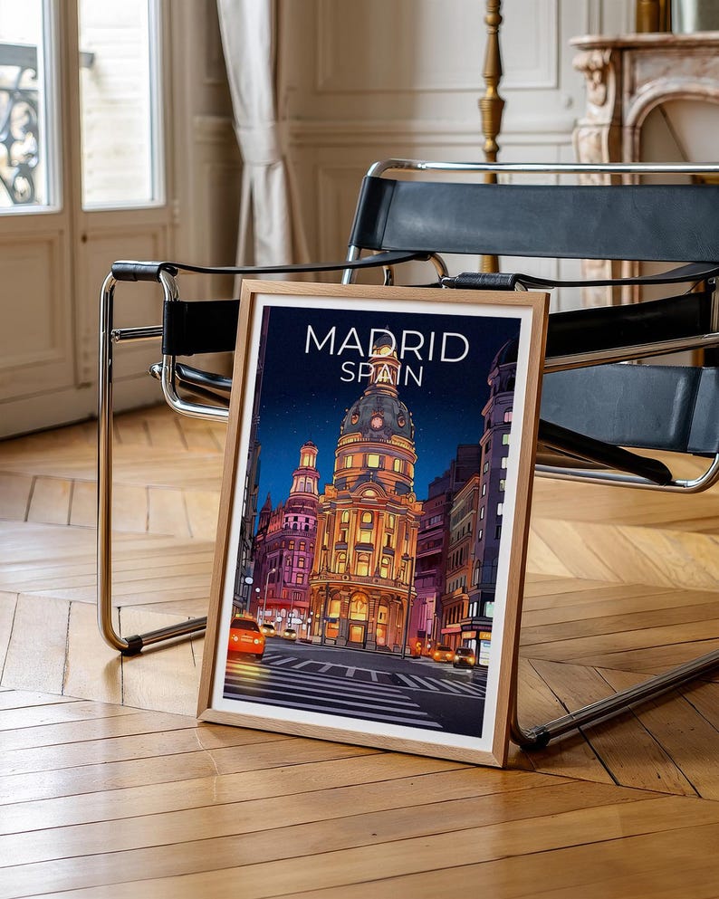 Madrid Travel Print, Spain Poster, Europe Wall Art, Gran Vía Illustration, Madrid City Poster, Home Decor, Birthday Gift