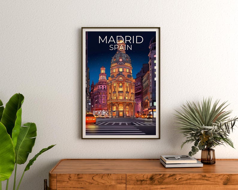 Madrid Travel Print, Spain Poster, Europe Wall Art, Gran Vía Illustration, Madrid City Poster, Home Decor, Birthday Gift