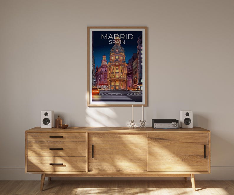 Madrid Travel Print, Spain Poster, Europe Wall Art, Gran Vía Illustration, Madrid City Poster, Home Decor, Birthday Gift