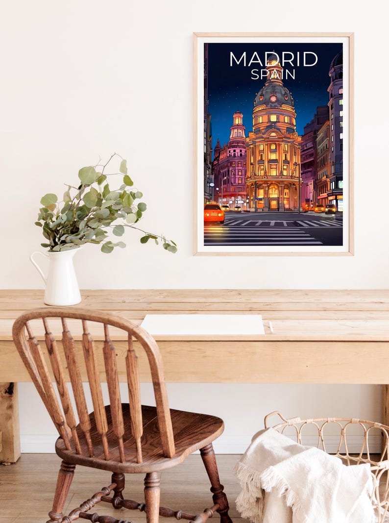 Madrid Travel Print, Spain Poster, Europe Wall Art, Gran Vía Illustration, Madrid City Poster, Home Decor, Birthday Gift