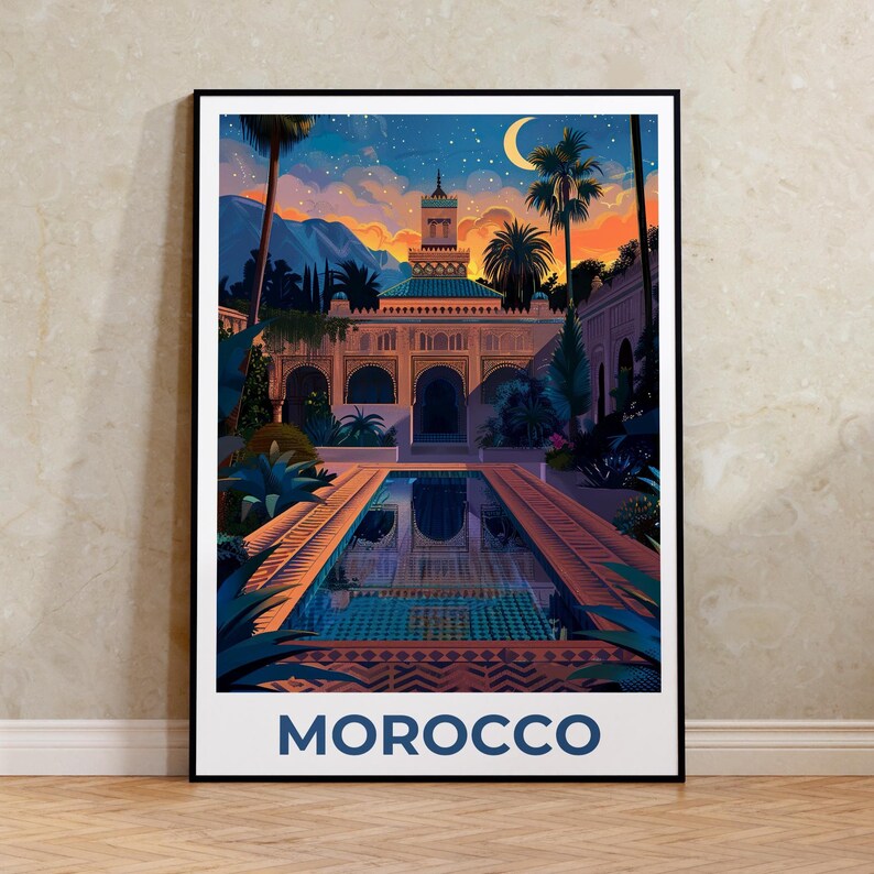 Morocco Travel Poster, Fez Print, Middle East Poster, North Africa Illustration, Landscape Poster, Scenic Poster, Home Decor, Birthday Gift