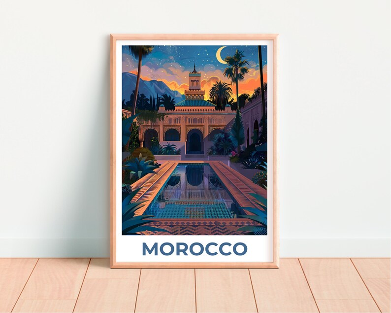 Morocco Travel Poster, Fez Print, Middle East Poster, North Africa Illustration, Landscape Poster, Scenic Poster, Home Decor, Birthday Gift