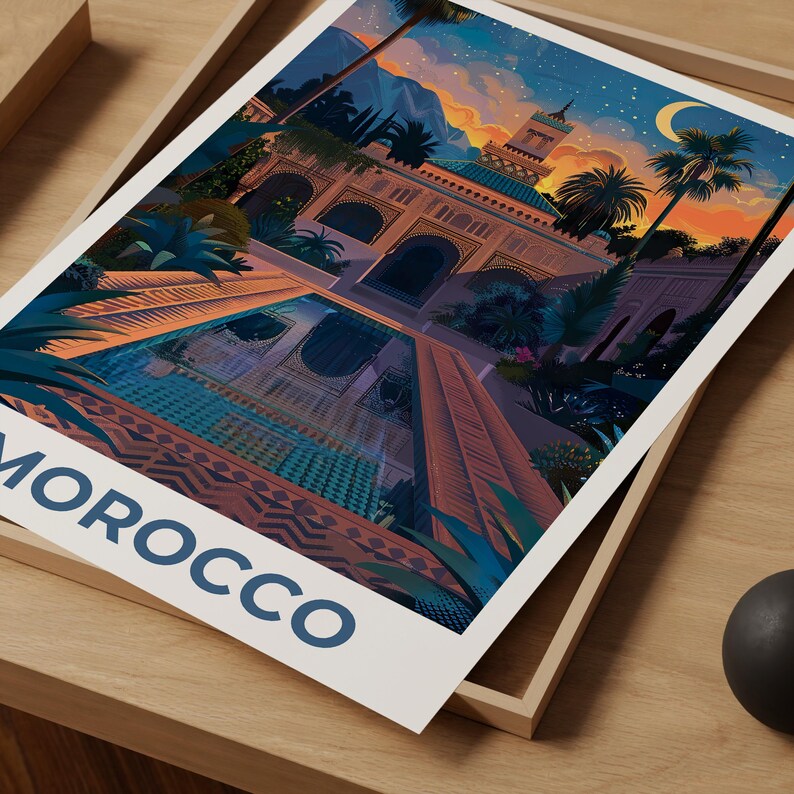 Morocco Travel Poster, Fez Print, Middle East Poster, North Africa Illustration, Landscape Poster, Scenic Poster, Home Decor, Birthday Gift
