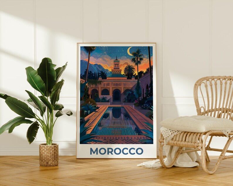 Morocco Travel Poster, Fez Print, Middle East Poster, North Africa Illustration, Landscape Poster, Scenic Poster, Home Decor, Birthday Gift