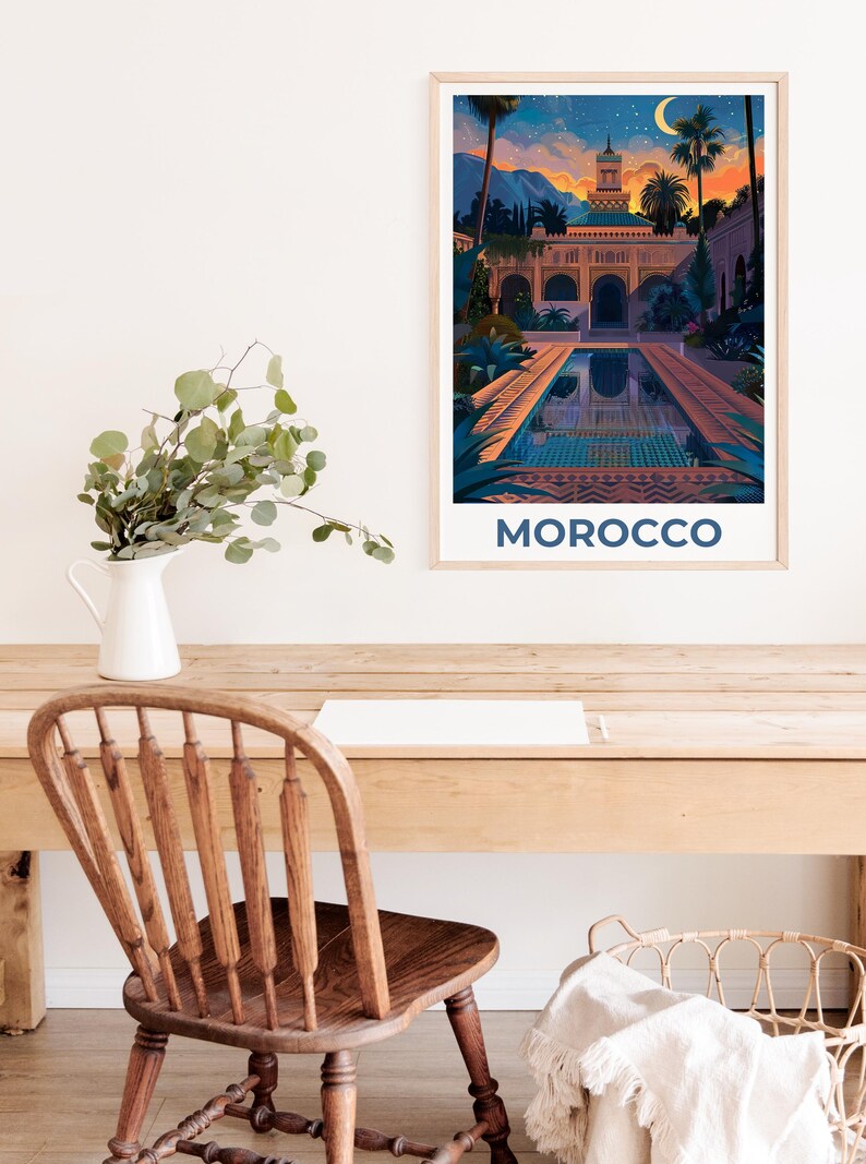 Morocco Travel Poster, Fez Print, Middle East Poster, North Africa Illustration, Landscape Poster, Scenic Poster, Home Decor, Birthday Gift