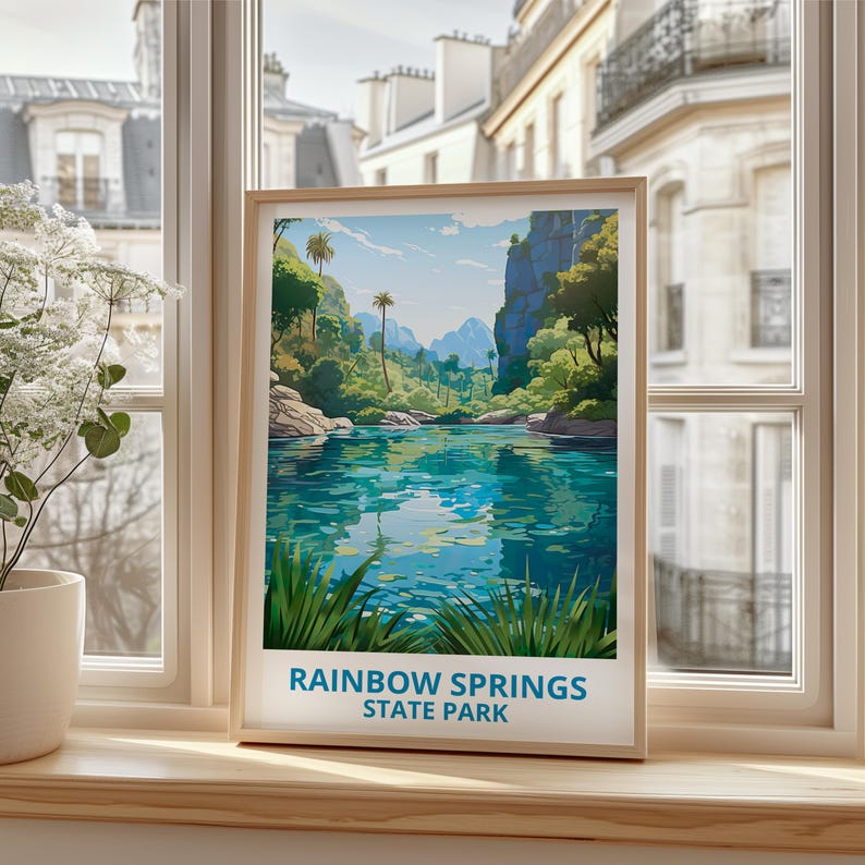 Rainbow Springs State Park Travel Print Florida Poster Natural Spring Wall Art Lake Illustration Landscape Poster Home Decor Birthday Gift