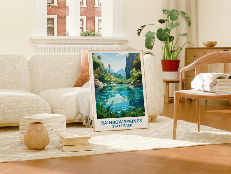 Rainbow Springs State Park Travel Print Florida Poster Natural Spring Wall Art Lake Illustration Landscape Poster Home Decor Birthday Gift