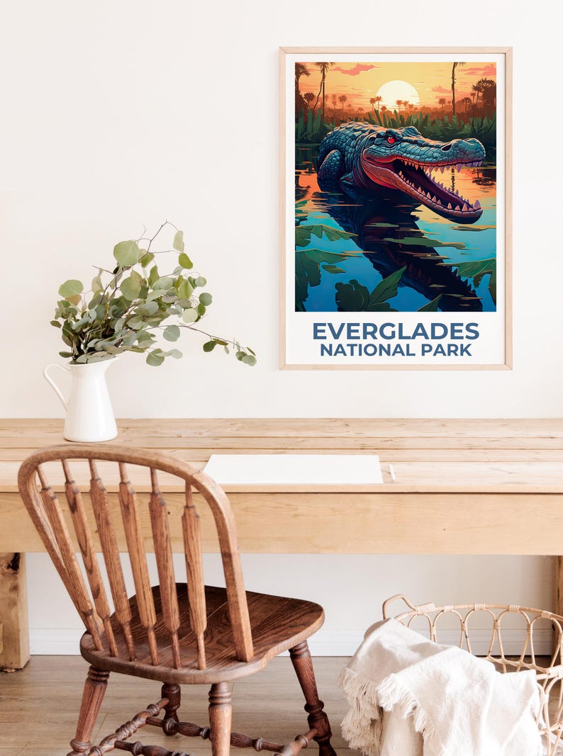 Everglades National Park Travel Poster, Alligator Print, Florida Art, Everglades Illustration, Landscape Poster, Home Decor