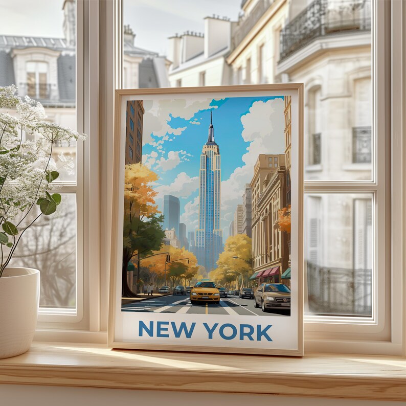NYC Poster, New York Travel Print, New York City Poster, Manhattan Illustration, Empire State Poster, Home Decor, Birthday Gift