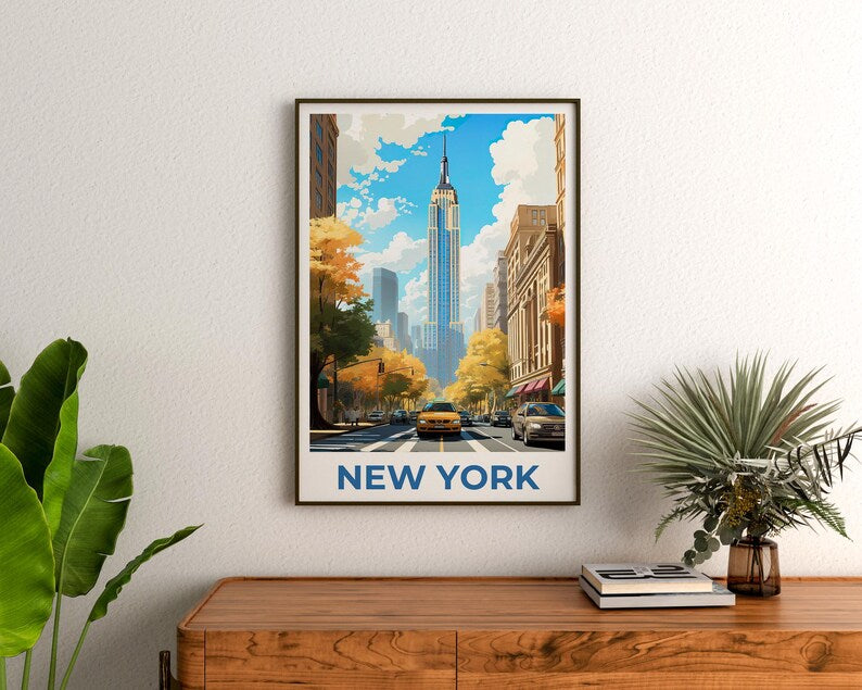 NYC Poster, New York Travel Print, New York City Poster, Manhattan Illustration, Empire State Poster, Home Decor, Birthday Gift