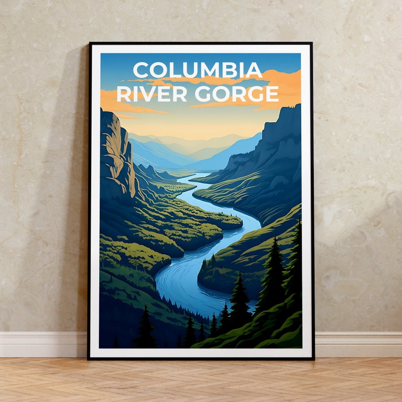 Affiche de la gorge du fleuve Columbia, art fluvial, impression fluviale, affiche de la gorge du fleuve Columbia, affiche de randonnée, affiche de la nature, art de la gorge du fleuve Columbia