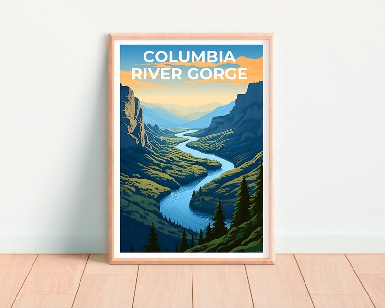 Affiche de la gorge du fleuve Columbia, art fluvial, impression fluviale, affiche de la gorge du fleuve Columbia, affiche de randonnée, affiche de la nature, art de la gorge du fleuve Columbia