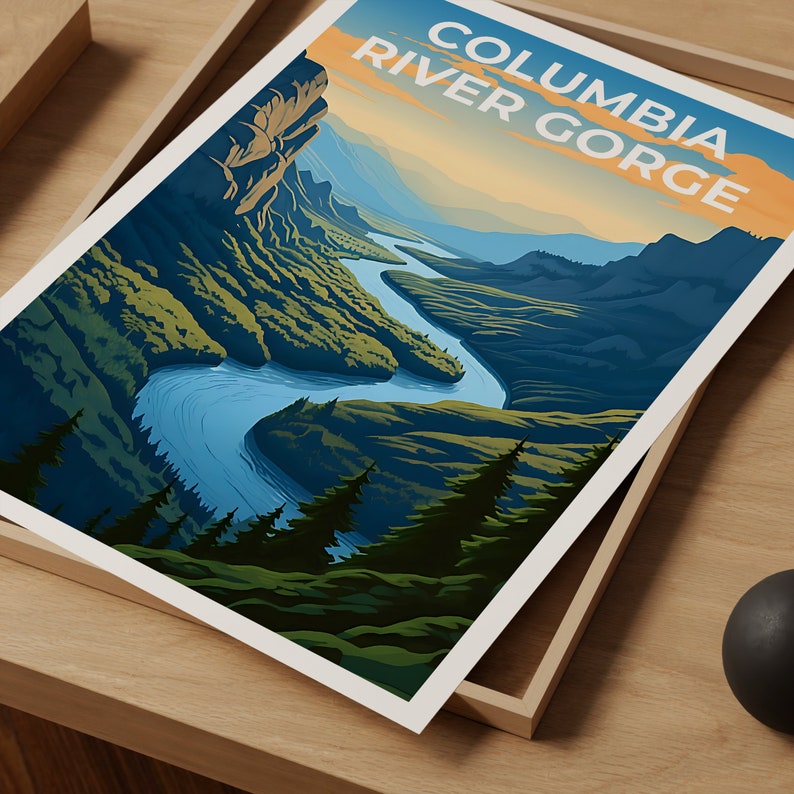 Affiche de la gorge du fleuve Columbia, art fluvial, impression fluviale, affiche de la gorge du fleuve Columbia, affiche de randonnée, affiche de la nature, art de la gorge du fleuve Columbia