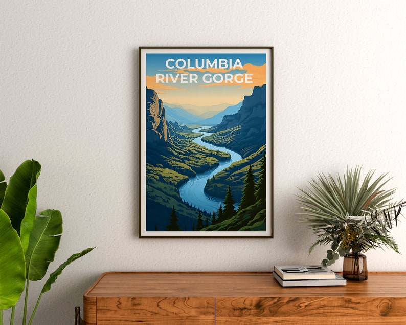 Affiche de la gorge du fleuve Columbia, art fluvial, impression fluviale, affiche de la gorge du fleuve Columbia, affiche de randonnée, affiche de la nature, art de la gorge du fleuve Columbia