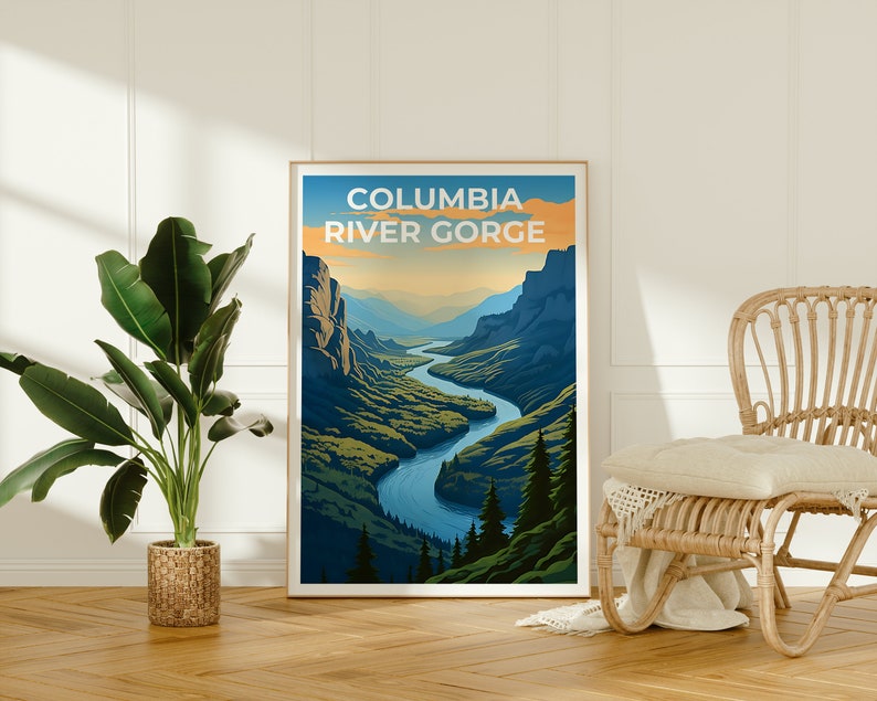 Affiche de la gorge du fleuve Columbia, art fluvial, impression fluviale, affiche de la gorge du fleuve Columbia, affiche de randonnée, affiche de la nature, art de la gorge du fleuve Columbia