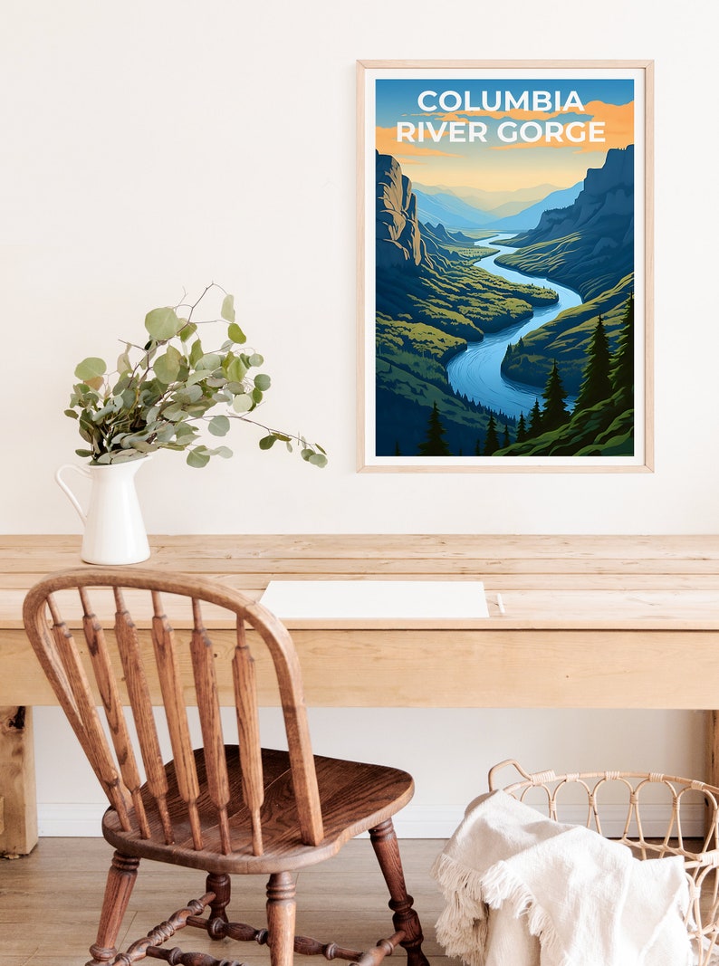 Affiche de la gorge du fleuve Columbia, art fluvial, impression fluviale, affiche de la gorge du fleuve Columbia, affiche de randonnée, affiche de la nature, art de la gorge du fleuve Columbia