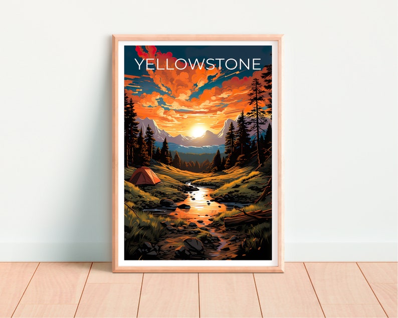 Affiche de voyage de Yellowstone, art mural du Wyoming, impression du Wyoming, affiche de Yellowstone, affiche du Wyoming, affiche de la nature, art de Yellowstone