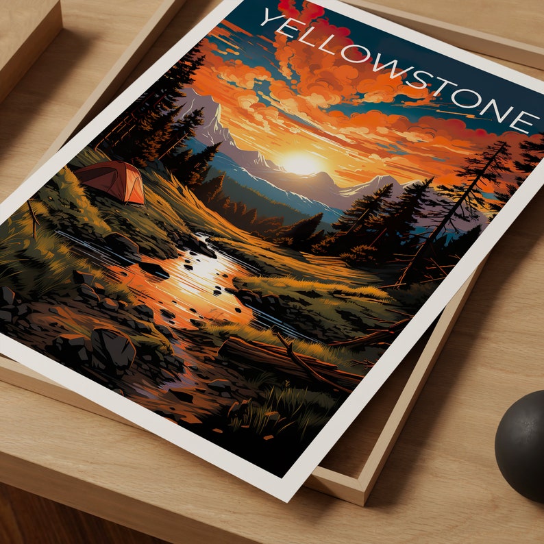 Affiche de voyage de Yellowstone, art mural du Wyoming, impression du Wyoming, affiche de Yellowstone, affiche du Wyoming, affiche de la nature, art de Yellowstone