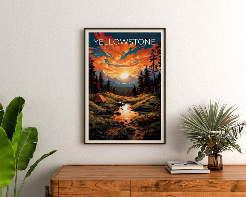 Affiche de voyage de Yellowstone, art mural du Wyoming, impression du Wyoming, affiche de Yellowstone, affiche du Wyoming, affiche de la nature, art de Yellowstone