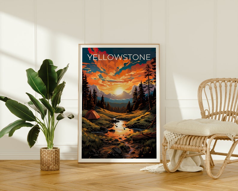 Affiche de voyage de Yellowstone, art mural du Wyoming, impression du Wyoming, affiche de Yellowstone, affiche du Wyoming, affiche de la nature, art de Yellowstone